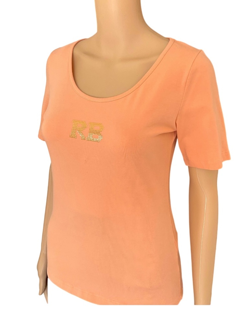 Roccobarocco Peach Gold Logo Short Sleeve Top Made in Italy Size S IT46